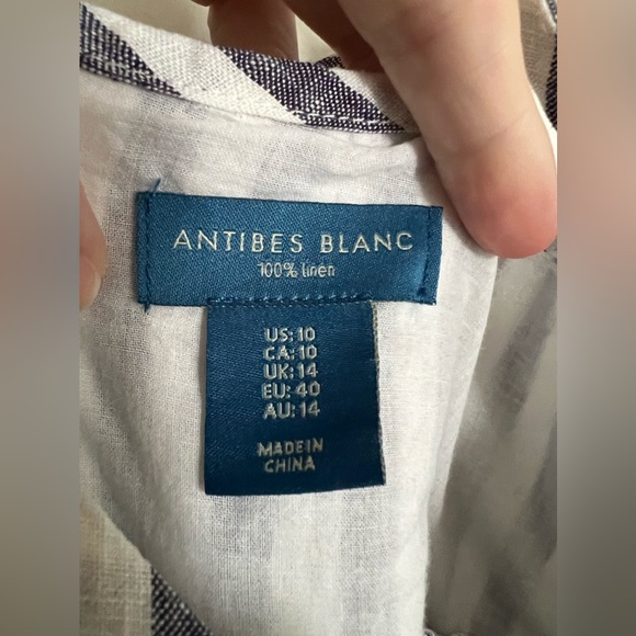 ANTIBES BLANC Navy and White Stripe Linen Midi Sun Dress Size 10 - Picture 7 of 9